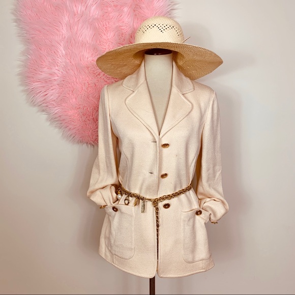 St. John Sweaters - Vtg St. John Gold Button Blazer Knit Sweater 4 SM